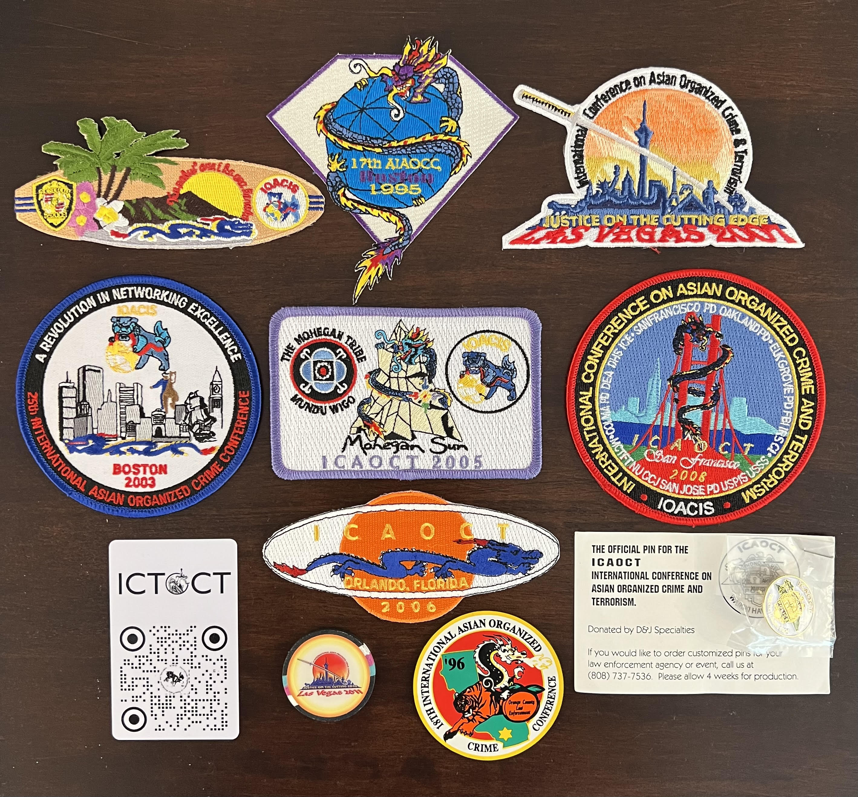 Patches, coins, pins. Boston 1995, 1996 Anaheim, 2003 Boston , 2004 Honolulu, 2005 Mohegan Sun, 2007 Las Vegas, 2008 San Francisco, 2011 Las Vegas, 2022 Las Vegas